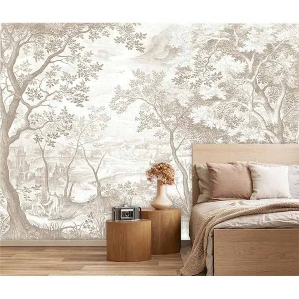 Vintage Beige Forest Woodland Mural Wallpaper for Bedroom Living Room (Not Peel